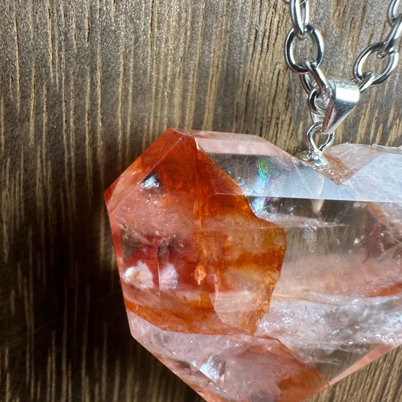 Fire Quartz Heart Necklace Pendant on Chain - Picture 6 of 11